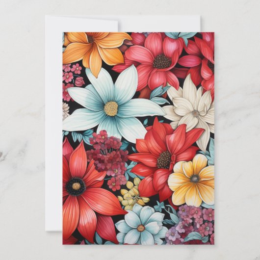 Hochzeit in Schwarz, Weiß und Rot-Flora Einladung (Rückseite)