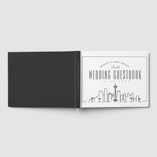 Hochzeit in Seattle | Moderner Deko Skyline Gästebuch (Voll)