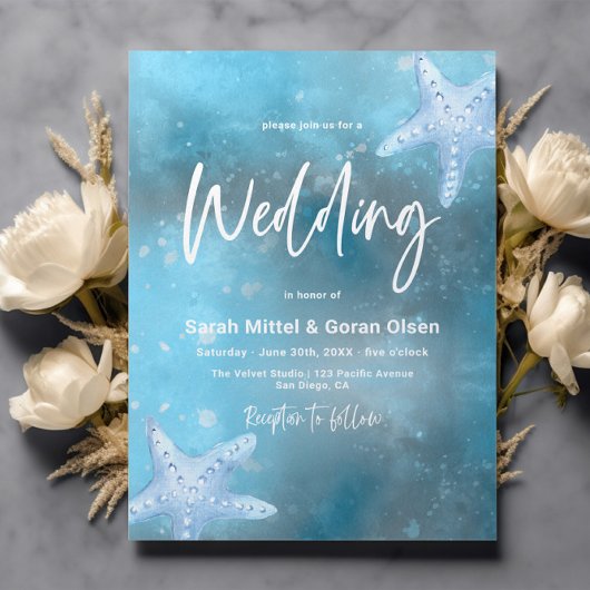 Hochzeit in tiefblauem Meer Einladung