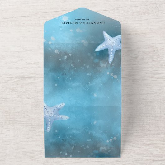 Hochzeit in tiefblauem Meer in einer Einladung (Außenbereich)