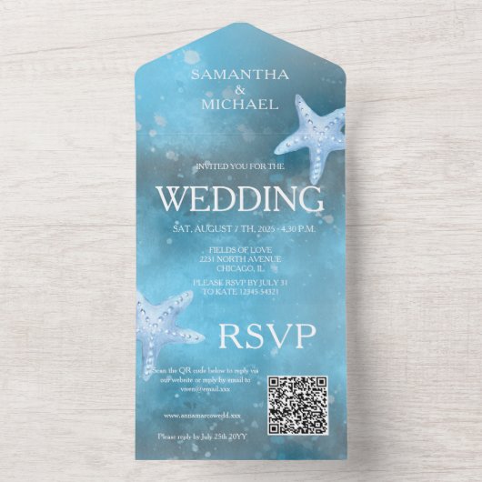 Hochzeit in tiefblauem Meer in einer Einladung (Innen Boden)