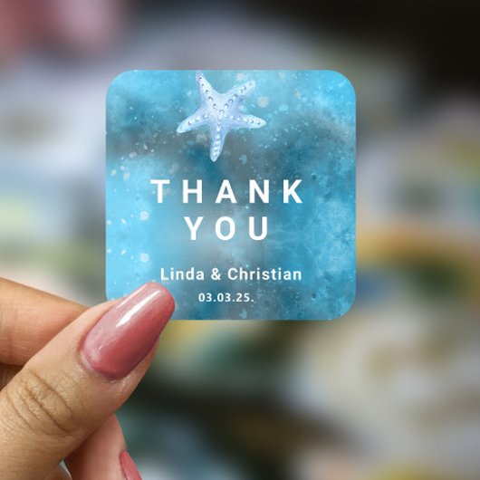 Hochzeit in tiefblauem Meer Quadratischer Aufkleber