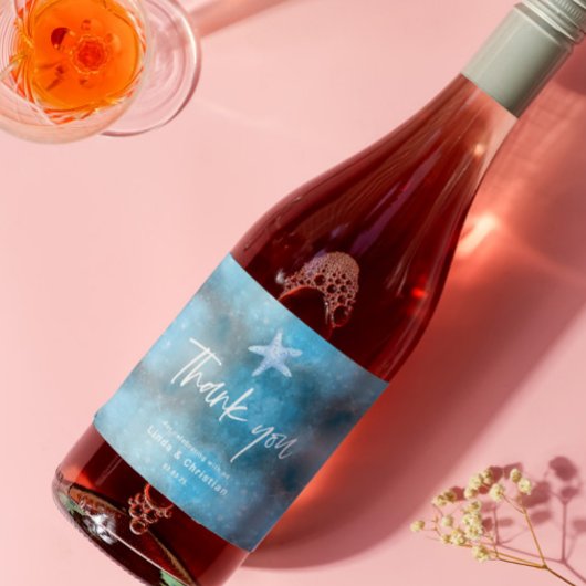 Hochzeit in tiefblauem Meer Schaumweinetikett