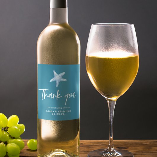 Hochzeit in tiefblauem Meer Weinetikett