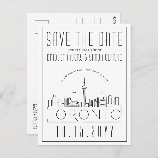 Hochzeit in Toronto, Kanada Skyline Save the Date Postkarte (Vorne/Hinten)