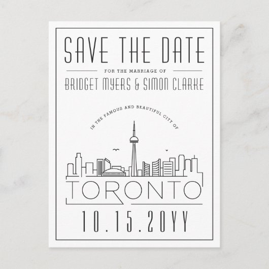 Hochzeit in Toronto, Kanada Skyline Save the Date Postkarte (Vorderseite)