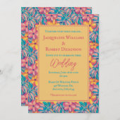 Hochzeit in tropischem Rosa und Gelb Einladung (Vorne/Hinten)