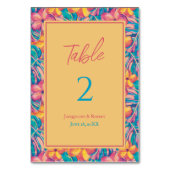 Hochzeit in tropischem Rosa und Gelb Tischnummer (Rückseite)