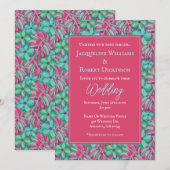 Hochzeit in tropischem Rosa und grüner Flora Einladung (Vorne/Hinten)