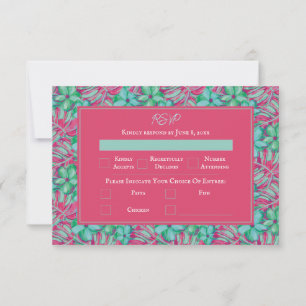 Hochzeit in tropischem Rosa und grüner Flora RSVP Karte
