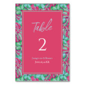 Hochzeit in tropischem Rosa und grüner Flora Tischnummer (Rückseite)