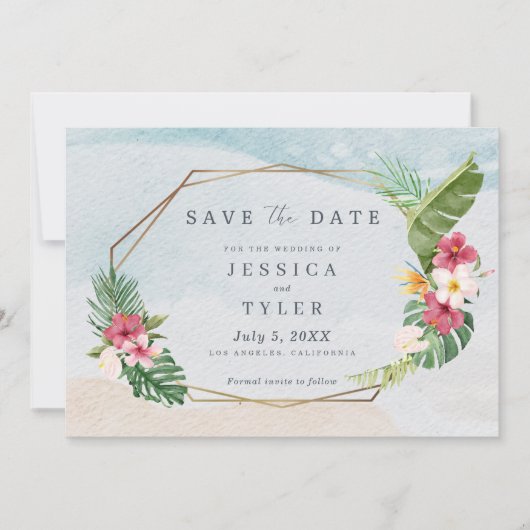 Hochzeit in tropischer Blume Save The Date (Vorderseite)