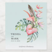 Hochzeit in tropischer Blume Weinetikett (Einzelnes Label)