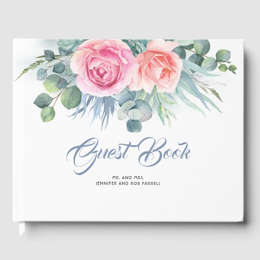 Hochzeit in trostfreiem Blau und Rosa Gästebuch (Vorderseite)