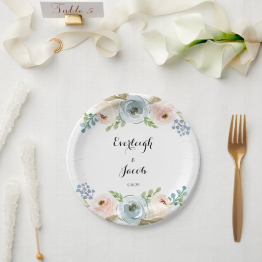 Hochzeit in trostfreiem Blau und Rosa Pappteller (Hochzeit)