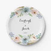 Hochzeit in trostfreiem Blau und Rosa Pappteller (Vorderseite)