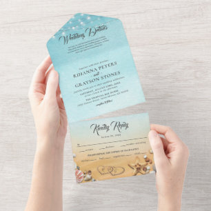Hochzeit in Urlaubsort am Strand All In One Einladung