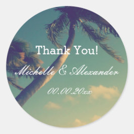 Hochzeit in Urlaubsort am Strand bevorzugt Aufkleb Runder Aufkleber
