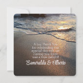 Hochzeit in Urlaubsort am Strand Dankeskarte (Rückseite)