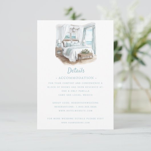 Hochzeit in Urlaubsort am Strand | Details Begleitkarte (Stehend Vorderseite)