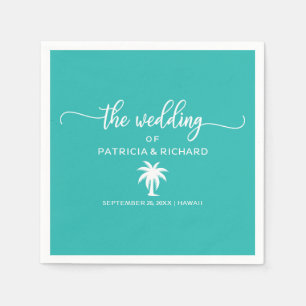 Hochzeit in Urlaubsort Aquamarin und Weiße Palme Serviette
