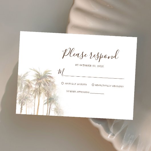 Hochzeit in Urlaubsort Aquarellpalmen an der Küste RSVP Karte