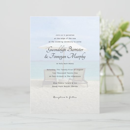 Hochzeit in Urlaubsort Beach Chairs Paradies lädt Einladung (Stehend Vorderseite)