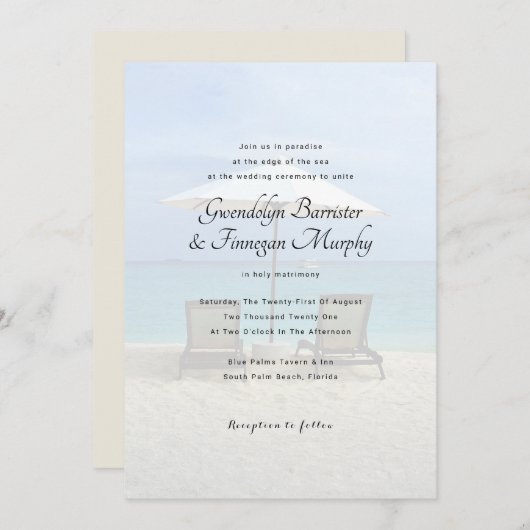 Hochzeit in Urlaubsort Beach Chairs Paradies lädt Einladung (Vorne/Hinten)