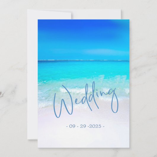 Hochzeit in Urlaubsort Beach Ocean Blue Modern Einladung (Rückseite)