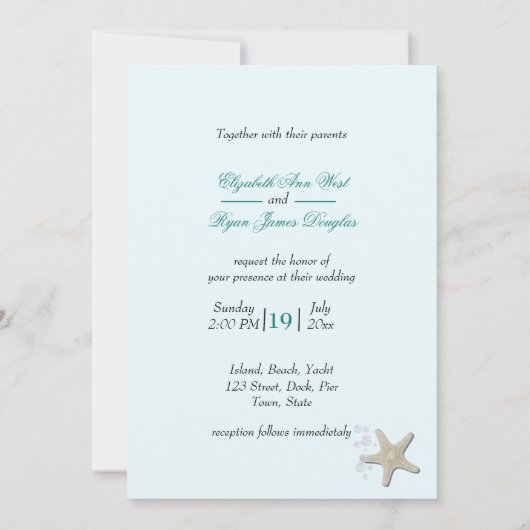 Hochzeit in Urlaubsort Beach Starfish Seashells Einladung (Rückseite)