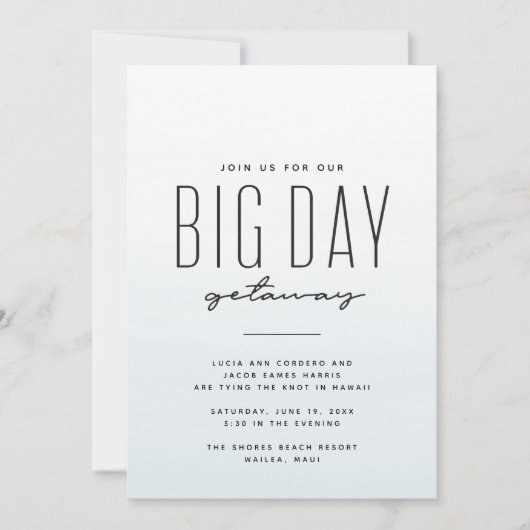 Hochzeit in Urlaubsort Blau Aquarell Spaß Einladung (Vorderseite)