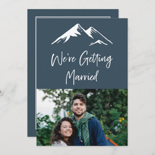 Hochzeit in Urlaubsort Blau und Weiß Einladung (Vorne/Hinten)