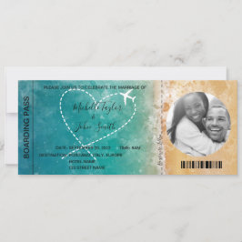 Hochzeit in Urlaubsort Boarding Pass Beach Ocean I Einladung