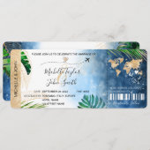 Hochzeit in Urlaubsort Boarding Pass Flugzeug Beac Einladung (Vorne/Hinten)