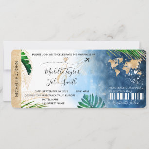 Hochzeit in Urlaubsort Boarding Pass Flugzeug Beac Einladung
