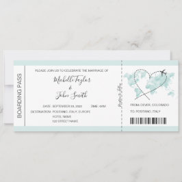 Hochzeit in Urlaubsort Boarding Pass Flugzeug Icon Einladung