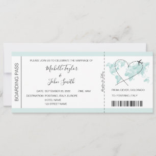 Hochzeit in Urlaubsort Boarding Pass Flugzeug Icon Einladung
