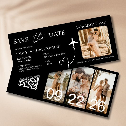 Hochzeit in Urlaubsort Boarding Pass Flugzeug QR C
