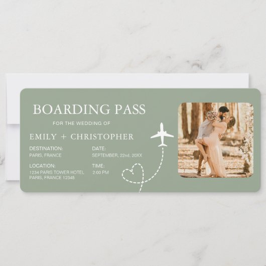 Hochzeit in Urlaubsort Boarding Pass Flugzeug Tick (Vorderseite)