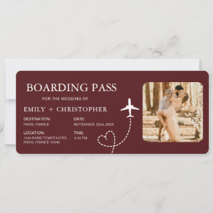 Hochzeit in Urlaubsort Boarding Pass Flugzeug Tick