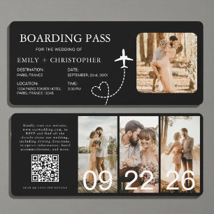 Hochzeit in Urlaubsort Boarding Pass Flugzeug Tick
