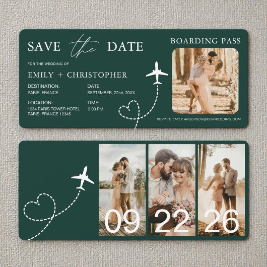 Hochzeit in Urlaubsort Boarding Pass Flugzeug Tick