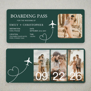 Hochzeit in Urlaubsort Boarding Pass Flugzeug Tick
