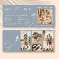 Hochzeit in Urlaubsort Boarding Pass Flugzeug Tick
