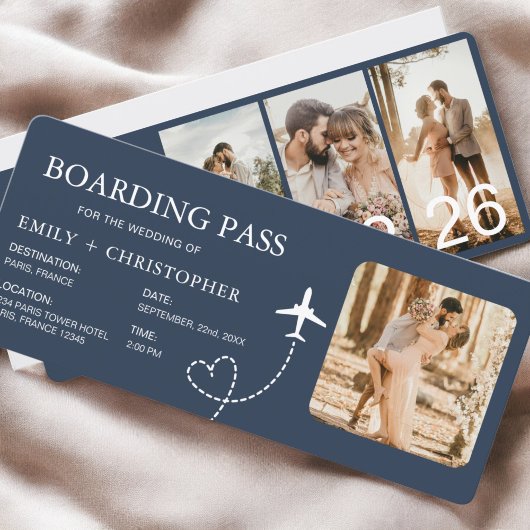 Hochzeit in Urlaubsort Boarding Pass Flugzeug Tick