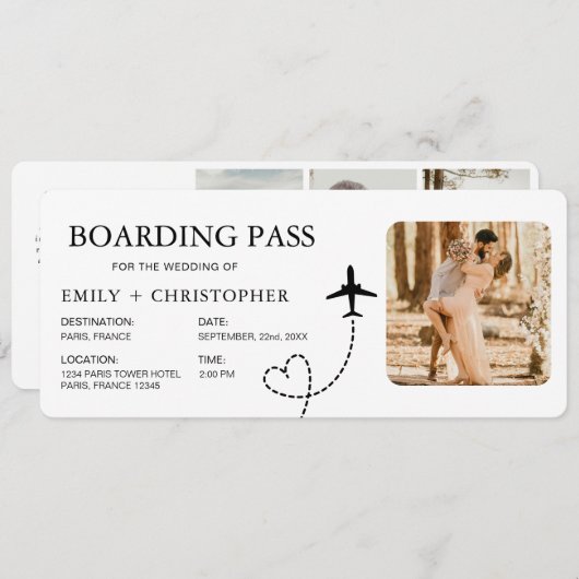 Hochzeit in Urlaubsort Boarding Pass Flugzeug Tick (Vorne/Hinten)