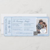 Hochzeit in Urlaubsort Boarding Pass Flugzeug Tick Einladung (Vorderseite)