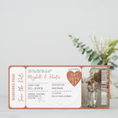 Hochzeit in Urlaubsort Boarding Pass Flugzeug Tick Einladung (Stehend Vorderseite)