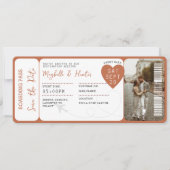 Hochzeit in Urlaubsort Boarding Pass Flugzeug Tick Einladung (Vorderseite)