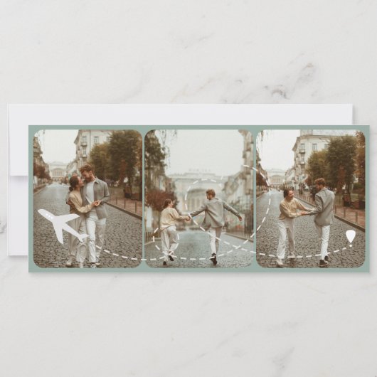 Hochzeit in Urlaubsort Boarding Pass Flugzeug Tick Einladung (Rückseite)